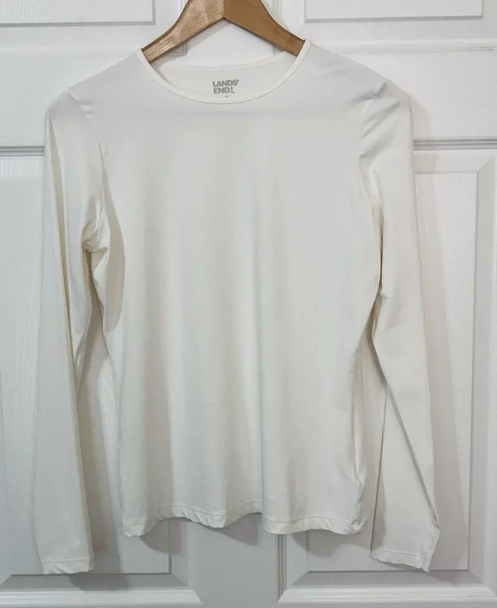 Lands End Rash Guard Long Sleeve Top Size XS 2-4 White UPF 50+ Long Sleeve